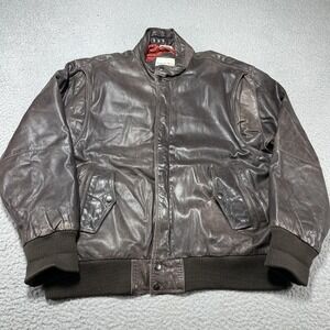 Boundary Waters‎ Jacket Mens Large Brown Leather Bomber Full Zip Lined Pockets